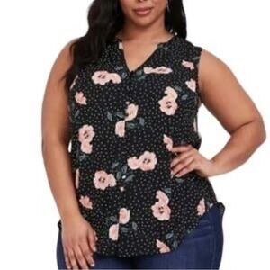 TORRID Polka Dot Floral Harper Sleeveless Blouse Sz 1